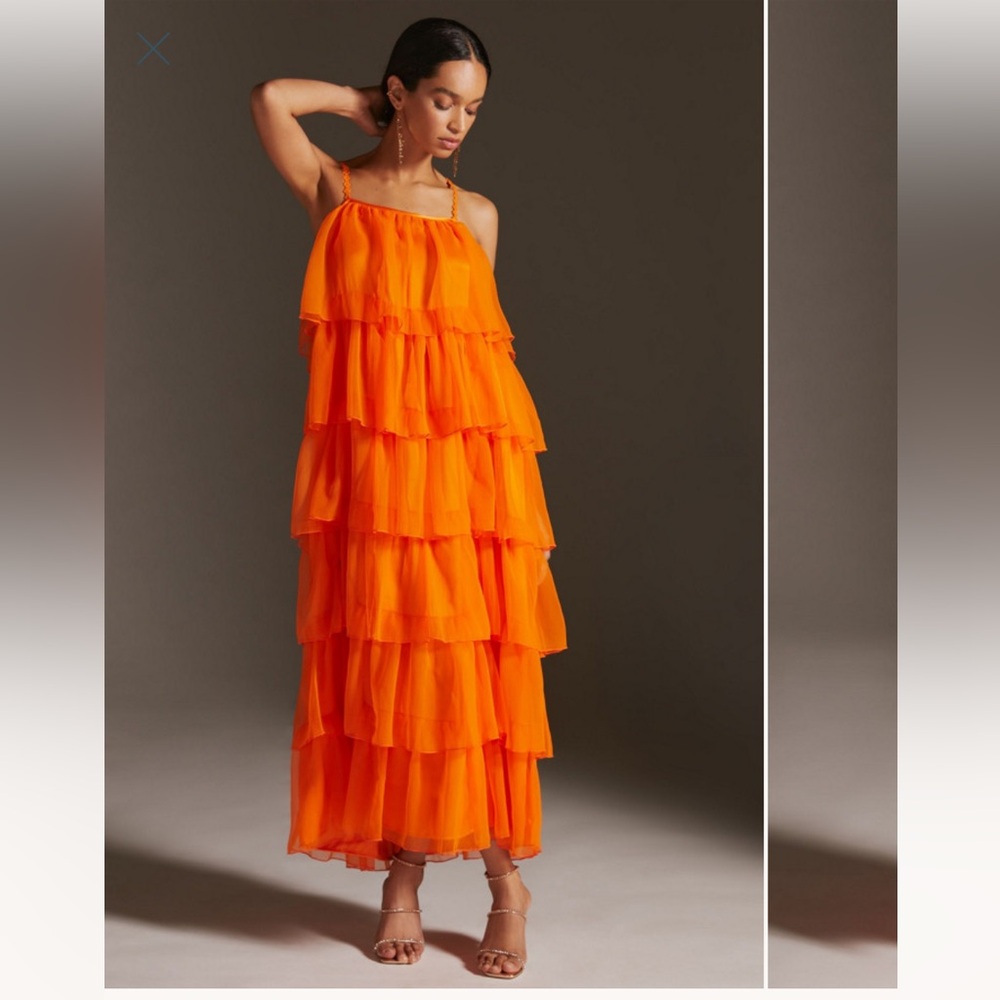 Orange Tiered Tulle Maxi Dress